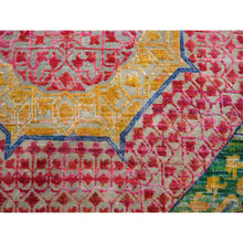 Load image into Gallery viewer, 10&#39;x14&#39;1&quot; Mimosa Yellow, Colorful Mamluk Design, Sari Silk with Textured Wool, Hand Knotted, Oriental Rug FWR454380