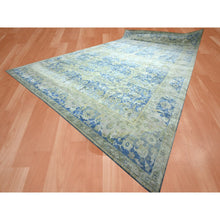Load image into Gallery viewer, 17&#39;7&quot;x26&#39;4&quot; Admiral Blue, Wool And Silk, Distinct Abrush, Persian Repetitive Design, Shaved Low, Mansion Sized, Hand Knotted, Xl, Oriental Rug FWR454398