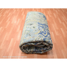 Load image into Gallery viewer, 17&#39;7&quot;x26&#39;4&quot; Admiral Blue, Wool And Silk, Distinct Abrush, Persian Repetitive Design, Shaved Low, Mansion Sized, Hand Knotted, Xl, Oriental Rug FWR454398