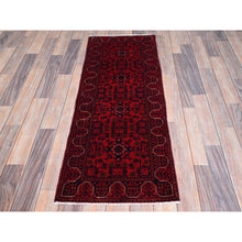 Load image into Gallery viewer, 1&#39;8&quot;x4&#39;9&quot; Carmine Red, Afghan Khamyab With Geometric Pattern, Hand Knotted, Soft And Velvety Wool, Vegetable Dyes, Short And Narrow Runner, Oriental Rug FWR4542