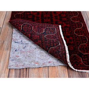 1'8"x4'9" Carmine Red, Afghan Khamyab With Geometric Pattern, Hand Knotted, Soft And Velvety Wool, Vegetable Dyes, Short And Narrow Runner, Oriental Rug FWR4542