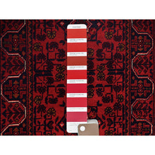 Load image into Gallery viewer, 1&#39;8&quot;x4&#39;9&quot; Carmine Red, Afghan Khamyab With Geometric Pattern, Hand Knotted, Soft And Velvety Wool, Vegetable Dyes, Short And Narrow Runner, Oriental Rug FWR4542