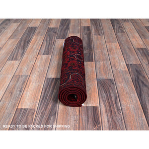 1'8"x4'9" Carmine Red, Afghan Khamyab With Geometric Pattern, Hand Knotted, Soft And Velvety Wool, Vegetable Dyes, Short And Narrow Runner, Oriental Rug FWR4542