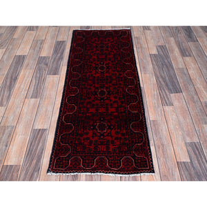 1'8"x4'9" Angels Red, Afghan Khamyab With Geometric Pattern, Hand Knotted, Soft And Shiny Wool, Natural Dyes, Short & Narrow Runner, Oriental Rug FWR4548