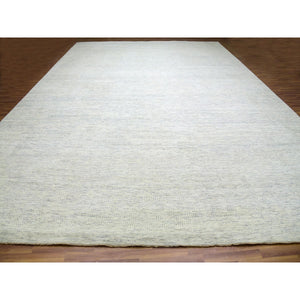 15'x20' Nacre White, Modern Grass Design, Hand Knotted Extra Soft Wool, Organic Sustainable Textile, Oversized Tone On Tone Oriental Rug FWR456024