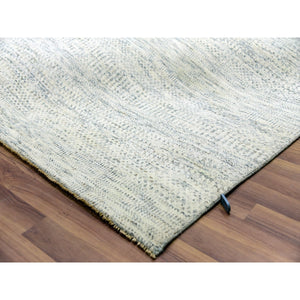 15'x20' Nacre White, Modern Grass Design, Hand Knotted Extra Soft Wool, Organic Sustainable Textile, Oversized Tone On Tone Oriental Rug FWR456024