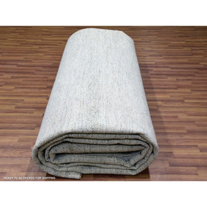 15'x20' Nacre White, Modern Grass Design, Hand Knotted Extra Soft Wool, Organic Sustainable Textile, Oversized Tone On Tone Oriental Rug FWR456024