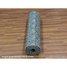 Load image into Gallery viewer, 2&#39;6&quot;x8&#39; Maul Blue, Borderless Hand Knotted, Kohinoor Herat With Small Diamond Shape Repetitive Design, All Wool, Runner Oriental Rug FWR456048