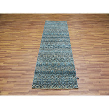 Load image into Gallery viewer, 2&#39;6&quot;x8&#39; Flickr Blue, Shiny Wool, Tone On Tone, Diamond Shape Repetitive Design, Hand Knotted Kohinoor Herat, Borderless Runner Oriental Rug FWR456054