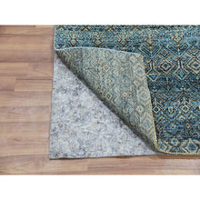 Load image into Gallery viewer, 2&#39;6&quot;x8&#39; Flickr Blue, Shiny Wool, Tone On Tone, Diamond Shape Repetitive Design, Hand Knotted Kohinoor Herat, Borderless Runner Oriental Rug FWR456054