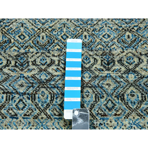 2'6"x8' Flickr Blue, Shiny Wool, Tone On Tone, Diamond Shape Repetitive Design, Hand Knotted Kohinoor Herat, Borderless Runner Oriental Rug FWR456054