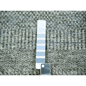 8'x8' Glacier Gray, Bohemian Modern Grass Design, Tone on Tone, Hand Knotted, Pure Undyed Wool, Square Oriental Rug FWR456060