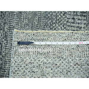8'x8' Glacier Gray, Bohemian Modern Grass Design, Tone on Tone, Hand Knotted, Pure Undyed Wool, Square Oriental Rug FWR456060