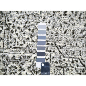 8'x8' Marshmallow White, Undyed Mamluk Dynasty Design, Tone on Tone, Pure Wool, Hand Knotted Square Oriental Rug FWR456066