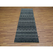 Load image into Gallery viewer, 2&#39;7&quot;x8&#39; Outer Space Gray, Soft To The Touch Shiny And Soft Wool, Hand Knotted, Kohinoor Herat With Small Geometric Repetitive Design, Runner Oriental Rug FWR456120