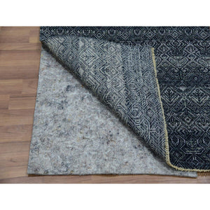 2'7"x8' Outer Space Gray, Soft To The Touch Shiny And Soft Wool, Hand Knotted, Kohinoor Herat With Small Geometric Repetitive Design, Runner Oriental Rug FWR456120