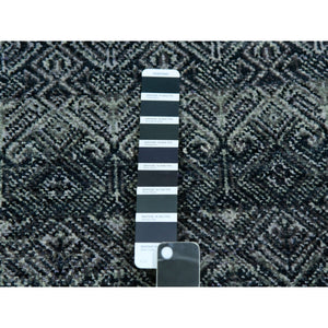 2'7"x8' Outer Space Gray, Soft To The Touch Shiny And Soft Wool, Hand Knotted, Kohinoor Herat With Small Geometric Repetitive Design, Runner Oriental Rug FWR456120