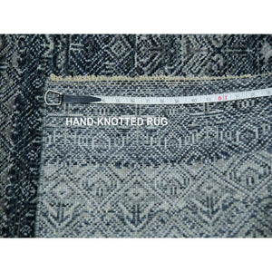 2'7"x8' Outer Space Gray, Soft To The Touch Shiny And Soft Wool, Hand Knotted, Kohinoor Herat With Small Geometric Repetitive Design, Runner Oriental Rug FWR456120