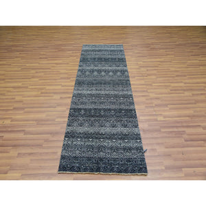 2'7"x8' Onyx Gray, Hand Knotted, Soft Pile Extra Soft Wool, Small Geometric Repetitive Kohinoor Herat Pattern, Runner Oriental Rug FWR456126