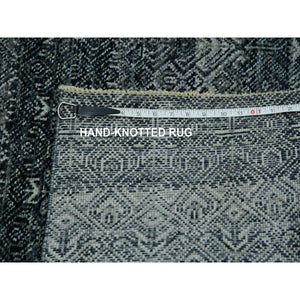 2'7"x8' Onyx Gray, Hand Knotted, Soft Pile Extra Soft Wool, Small Geometric Repetitive Kohinoor Herat Pattern, Runner Oriental Rug FWR456126