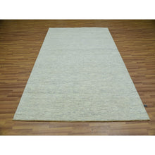 Load image into Gallery viewer, 5&#39;10&quot;x9&#39;1&quot; Origami White, Hand Knotted With Organic Sustainable Textile, Tone On Tone Pure Wool, Modern Grass Design, Oriental Rug FWR456144