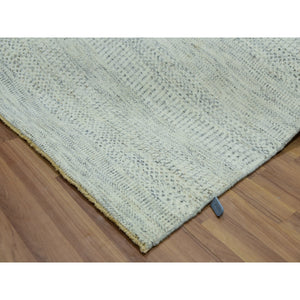 5'10"x9'1" Origami White, Hand Knotted With Organic Sustainable Textile, Tone On Tone Pure Wool, Modern Grass Design, Oriental Rug FWR456144