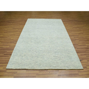 6'x9' Polar Bear White, Hand Knotted Tone On Tone Modern Grass Design, Organic Sustainable Textile, Natural Wool, Oriental Rug FWR456150