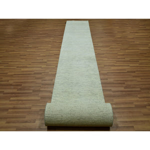 2'6"x29'9" Aesthetic White, Vibrant Wool, Organic Sustainable Textile, Modern Grass Design, Tone On Tone, Hand Knotted Xl Runner Oriental Rug FWR456180
