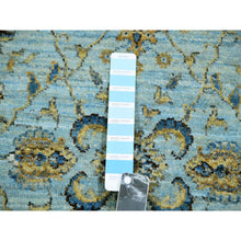 Load image into Gallery viewer, 2&#39;6&quot;x14&#39; Reverie Blue With Casabianca White Border, Hand Knotted, Soft and Shiny Wool, Natural Dyes, Agra Shah Abbas With Flower Pattern and Leafy Vein, Densely Woven, Runner Oriental Rug FWR456198