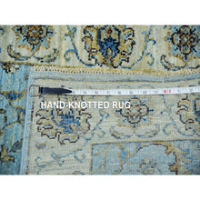Load image into Gallery viewer, 2&#39;6&quot;x14&#39; Reverie Blue With Casabianca White Border, Hand Knotted, Soft and Shiny Wool, Natural Dyes, Agra Shah Abbas With Flower Pattern and Leafy Vein, Densely Woven, Runner Oriental Rug FWR456198