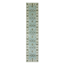 Load image into Gallery viewer, 2&#39;6&quot;x12&#39; Periwinkle Blue, Agra Vegetable Dyes, Shah Abbas Design With Floral Lattice, Hand Knotted Densely Woven, Vibrant Wool, Runner Oriental Rug FWR456210