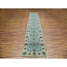 Load image into Gallery viewer, 2&#39;6&quot;x12&#39; Periwinkle Blue, Agra Vegetable Dyes, Shah Abbas Design With Floral Lattice, Hand Knotted Densely Woven, Vibrant Wool, Runner Oriental Rug FWR456210