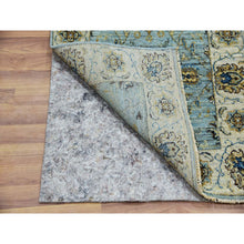 Load image into Gallery viewer, 2&#39;6&quot;x12&#39; Periwinkle Blue, Agra Vegetable Dyes, Shah Abbas Design With Floral Lattice, Hand Knotted  Densely Woven, Vibrant Wool, Runner Oriental Rug FWR456210