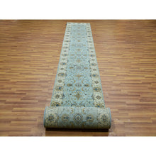 Load image into Gallery viewer, 2&#39;6&quot;x25&#39;8&quot; Cerulean Blue, Hand Knotted Natural Dyes, Pure Wool, Denser Weave, Shah Abbas Xl Runner With Floral Design, Agra Oriental Rug FWR456222