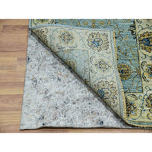 Load image into Gallery viewer, 2&#39;8&quot;x29&#39;9&quot; Shades of Blue With Cornsilk White, Shiny Wool, Hand Knotted Vegetable Dyes, Shah Abbas Agra Floral Motifs, Densely Woven XL Runner Oriental Rug FWR456234
