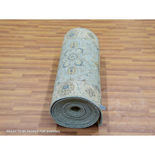 Load image into Gallery viewer, 2&#39;8&quot;x29&#39;9&quot; Shades Of Blue With Cornsilk White, Shiny Wool, Hand Knotted Vegetable Dyes, Shah Abbas Agra Floral Motifs, Densely Woven Xl Runner Oriental Rug FWR456234