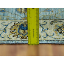 Load image into Gallery viewer, 2&#39;8&quot;x29&#39;9&quot; Shades of Blue With Cornsilk White, Shiny Wool, Hand Knotted Vegetable Dyes, Shah Abbas Agra Floral Motifs, Densely Woven XL Runner Oriental Rug FWR456234