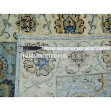 Load image into Gallery viewer, 2&#39;8&quot;x29&#39;9&quot; Shades of Blue With Cornsilk White, Shiny Wool, Hand Knotted Vegetable Dyes, Shah Abbas Agra Floral Motifs, Densely Woven XL Runner Oriental Rug FWR456234