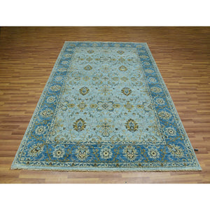 6'1"x9'3" Pale Blue, Agra, Hand Knotted With All Over Shah Abbas Floral Motifs, Vegetable Dyes, Densely Woven Natural Wool, Oriental Rug FWR456270
