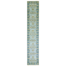 Load image into Gallery viewer, 2&#39;6&quot;x14&#39; Arctic Blue, Organic Wool, Hand Knotted, Vegetable Dyes Denser Weave, Agra, Shah Abbas Floral Design, Runner Oriental Rug FWR456300