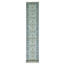 Load image into Gallery viewer, 2&#39;9&quot;x16&#39;1&quot; Cruise With True Blue Border, 100% Wool, Hand Knotted, Natural Dyes Denser Weave, Agra, Shah Abbas XL Runner With Floral Pattern, Oriental Rug FWR456306