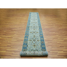 Load image into Gallery viewer, 2&#39;9&quot;x16&#39;1&quot; Cruise With True Blue Border, 100% Wool, Hand Knotted, Natural Dyes Denser Weave, Agra, Shah Abbas XL Runner With Floral Pattern, Oriental Rug FWR456306