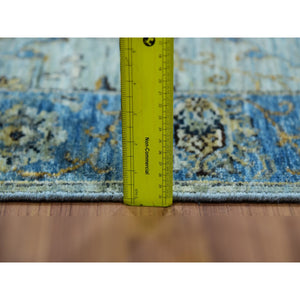 2'9"x16'1" Cruise With True Blue Border, 100% Wool, Hand Knotted, Natural Dyes Denser Weave, Agra, Shah Abbas XL Runner With Floral Pattern, Oriental Rug FWR456306