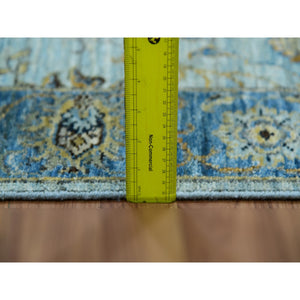 2'8"x24'1" Light Turquoise Blue, Vibrant Soft Wool, Vegetable Dyes Agra With Shah Abbas Floral Design, Hand Knotted, Denser Weave, XL Runner Oriental Rug FWR456318