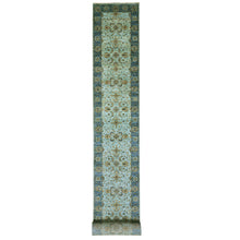 Load image into Gallery viewer, 2&#39;8&quot;x29&#39;10&quot; Celeste Blue, High Quality Wool, Natural Dyes, Shah Abbas Floral Vein Design, Hand Knotted, XL Runner Oriental Agra Rug FWR456324
