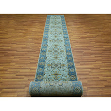 Load image into Gallery viewer, 2&#39;8&quot;x29&#39;10&quot; Celeste Blue, High Quality Wool, Natural Dyes, Shah Abbas Floral Vein Design, Hand Knotted, XL Runner Oriental Agra Rug FWR456324