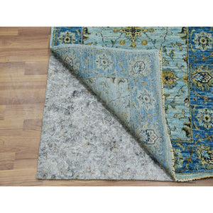 2'8"x29'10" Celeste Blue, High Quality Wool, Natural Dyes, Shah Abbas Floral Vein Design, Hand Knotted, XL Runner Oriental Agra Rug FWR456324