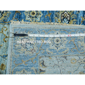 2'8"x29'10" Celeste Blue, High Quality Wool, Natural Dyes, Shah Abbas Floral Vein Design, Hand Knotted, XL Runner Oriental Agra Rug FWR456324