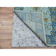 Load image into Gallery viewer, 2&#39;7&quot;x25&#39;10&quot; Ultramarine With Cobalt Blue, Natural Dyes, Shah Abbas Agra Floral Design, Hand Knotted Velvety Wool, XL Runner Oriental Rug FWR456330