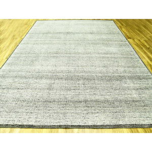 12'2"x15' Stone Gray With Charcoal Black, Hand Knotted, Oxidized And Distressed Grass Design, Oversized, Oriental Rug FWR456402